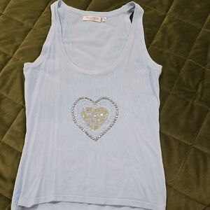 Light Blue Heart Embellished Tank Top
